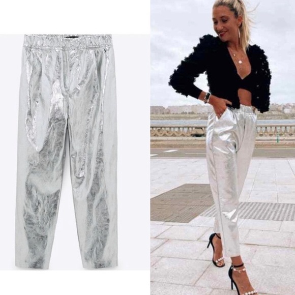 Zara Pants - NWOT Zara silver metallic jogger pants Small Beyonce Renaissance edition